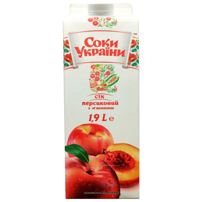 Сік персиковий з м'якоттю ТМ Соки України 1,9л